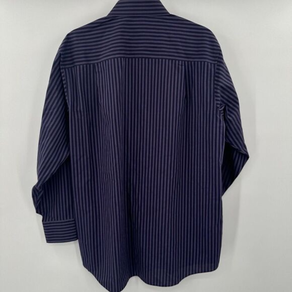 Men's Navy Stripe Dress Shirt - Classic Long Sleeve - Picture 2 of 2